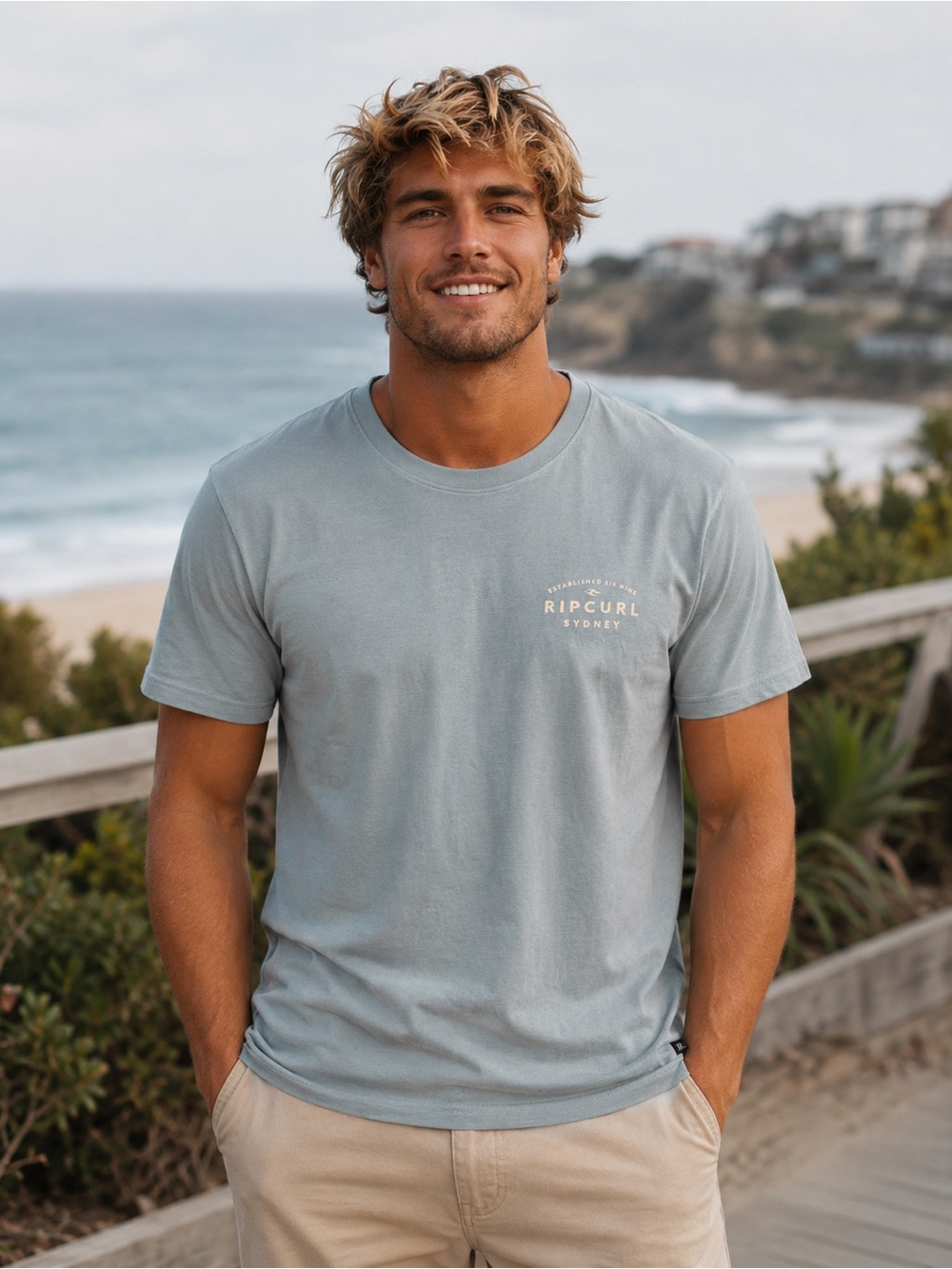 Rip Curl Sydney Men's Short Sleeve Crew Tee in Pale Sage Green
